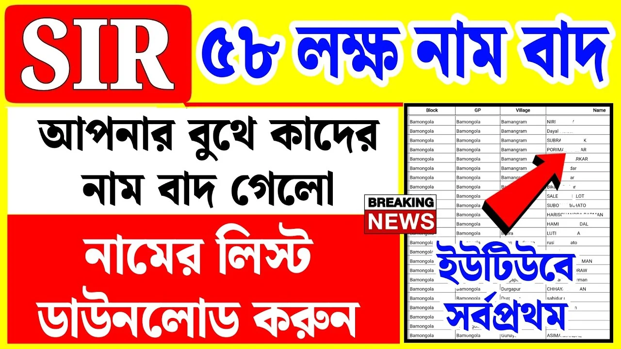 SIR Draft Roll West Bengal: 58 Lakh Names Removed – Download Your Booth Voter List